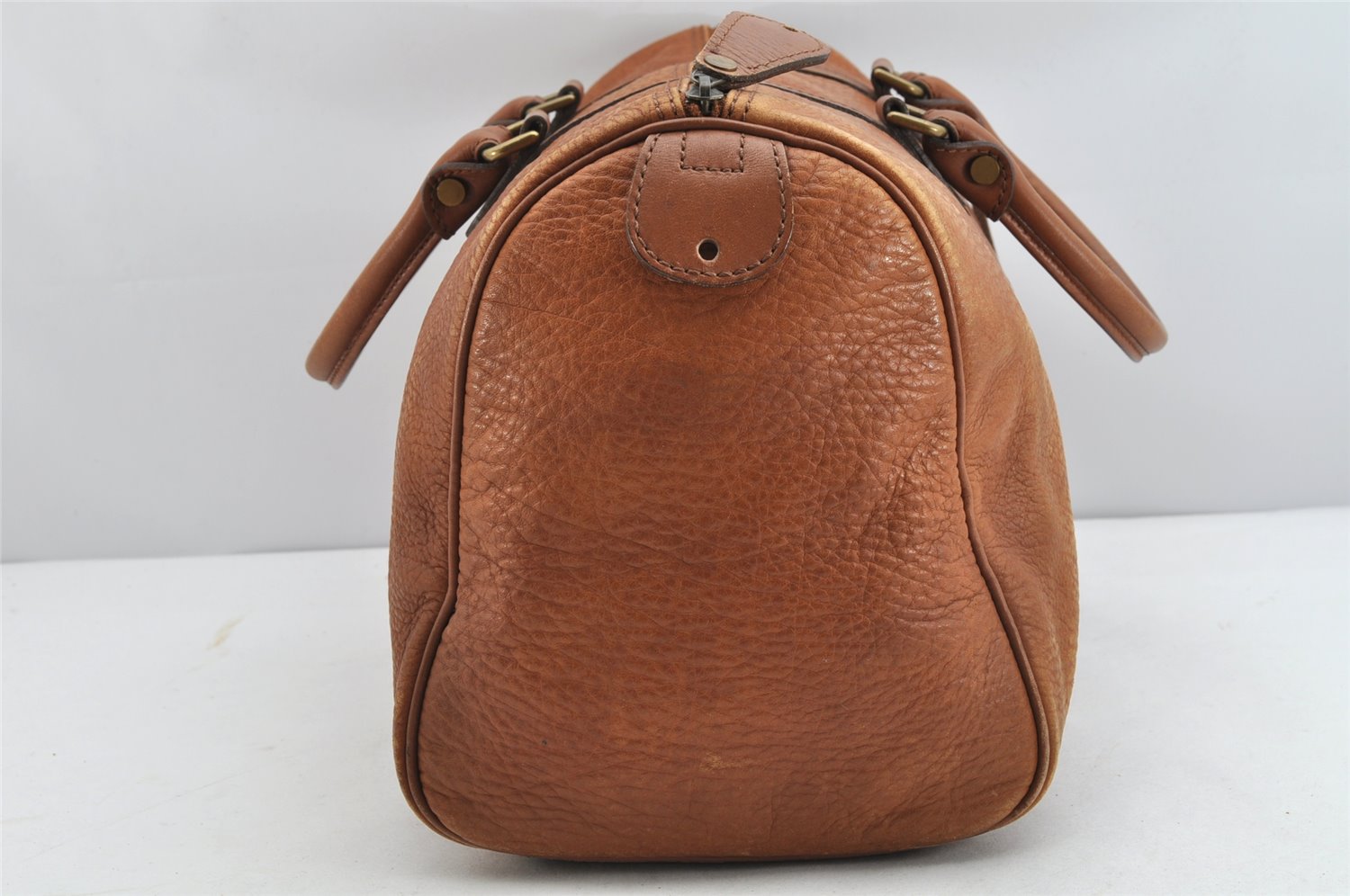 Authentic Burberrys Vintage Leather Hand Boston Bag Purse Brown 1457K