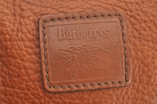 Authentic Burberrys Vintage Leather Hand Boston Bag Purse Brown 1457K