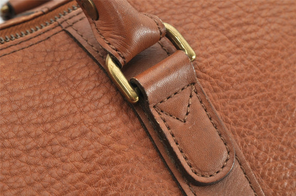 Authentic Burberrys Vintage Leather Hand Boston Bag Purse Brown 1457K