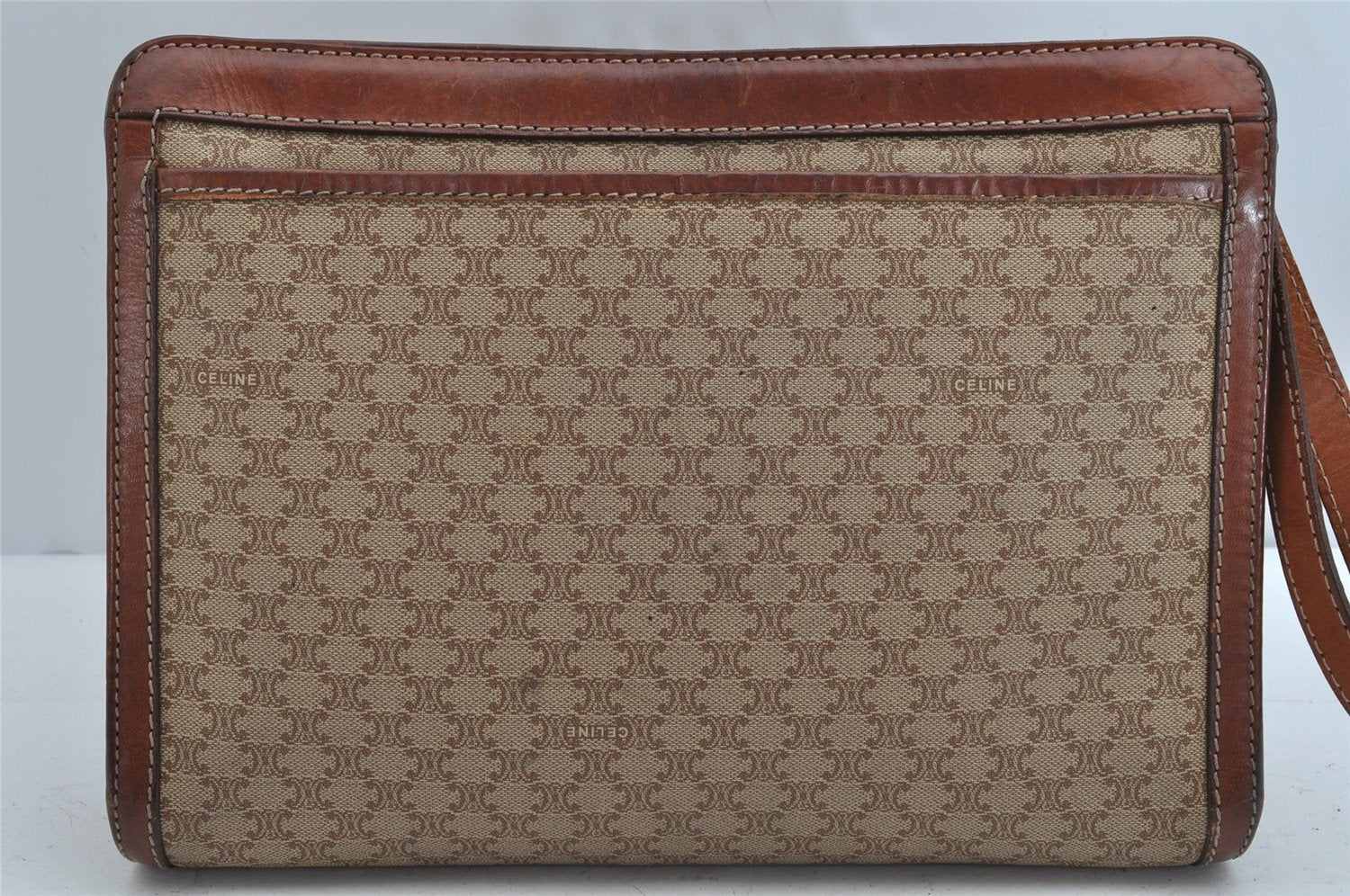 Authentic CELINE Macadam Blason Pattern Clutch Hand Bag PVC Leather Brown 1458K