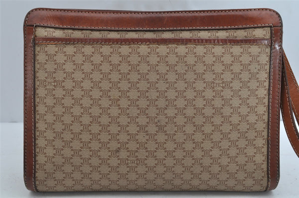Authentic CELINE Macadam Blason Pattern Clutch Hand Bag PVC Leather Brown 1458K