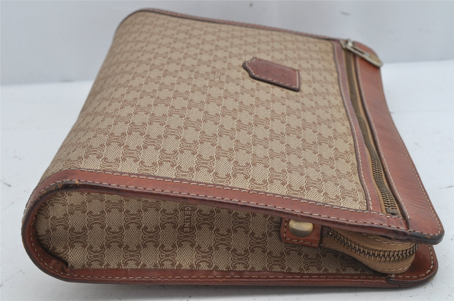 Authentic CELINE Macadam Blason Pattern Clutch Hand Bag PVC Leather Brown 1458K