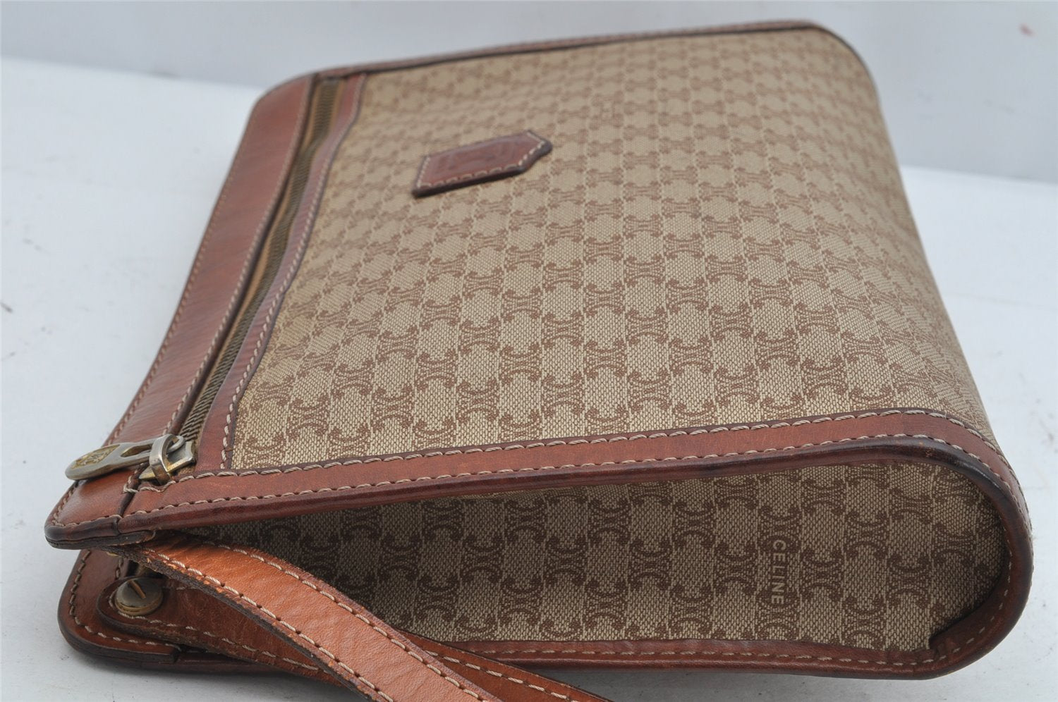 Authentic CELINE Macadam Blason Pattern Clutch Hand Bag PVC Leather Brown 1458K