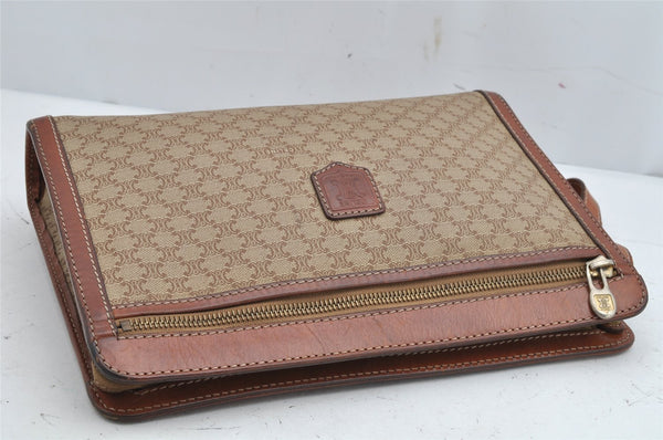 Authentic CELINE Macadam Blason Pattern Clutch Hand Bag PVC Leather Brown 1458K