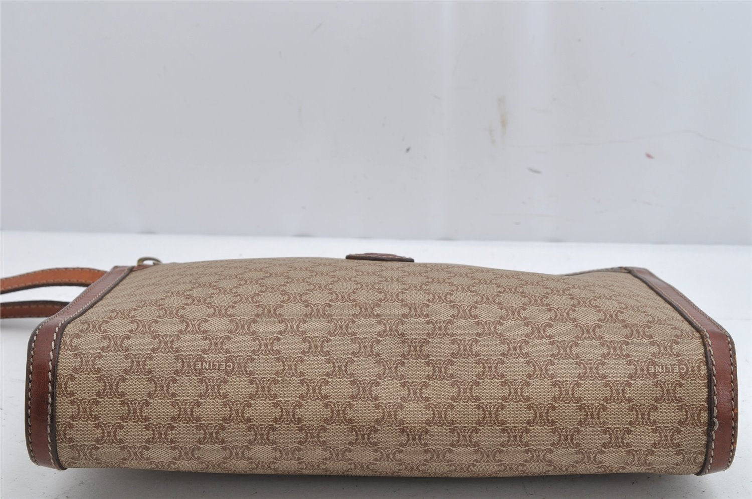 Authentic CELINE Macadam Blason Pattern Clutch Hand Bag PVC Leather Brown 1458K