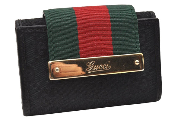 Auth GUCCI Web Sherry Line 6 Hooks Key Case GG Canvas Leather 181673 Black 1462J