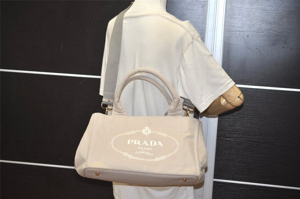 Authentic PRADA Vintage Canapa M Denim 2Way Shoulder Hand Bag Beige 1462K