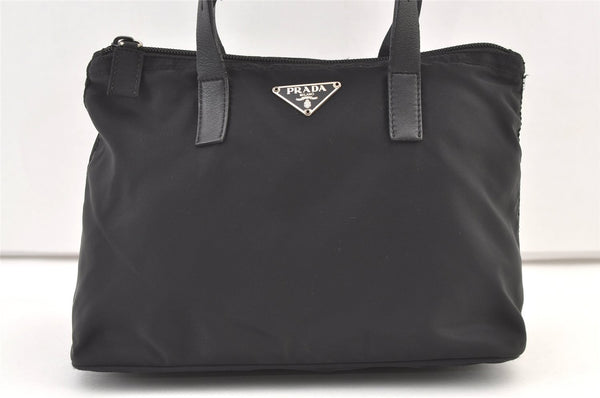 Authentic PRADA Vintage Nylon Leather Tote Hand Bag Black 1464K