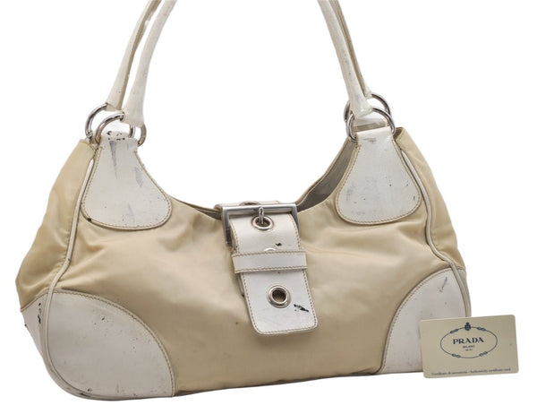 Authentic PRADA Nylon Leather Shoulder Hand Bag BR0810 White Cream 1466K