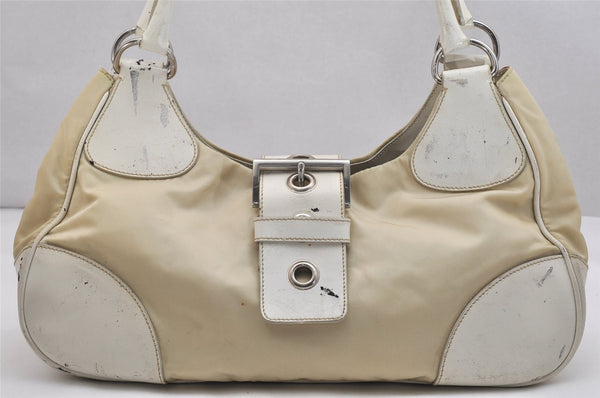 Authentic PRADA Nylon Leather Shoulder Hand Bag BR0810 White Cream 1466K