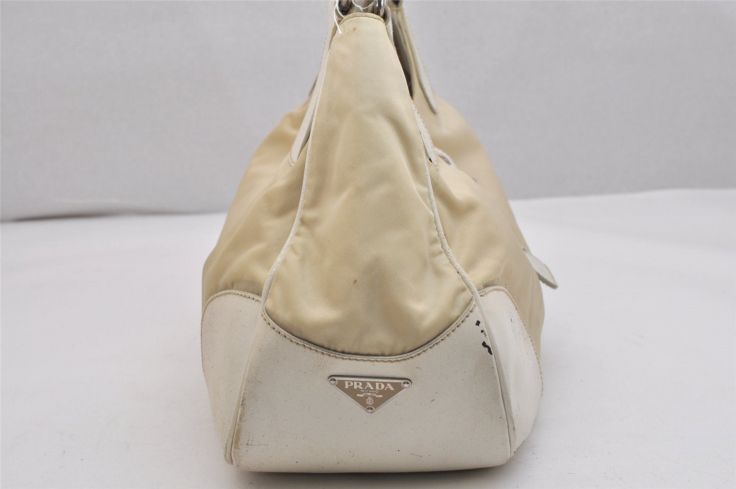 Authentic PRADA Nylon Leather Shoulder Hand Bag BR0810 White Cream 1466K