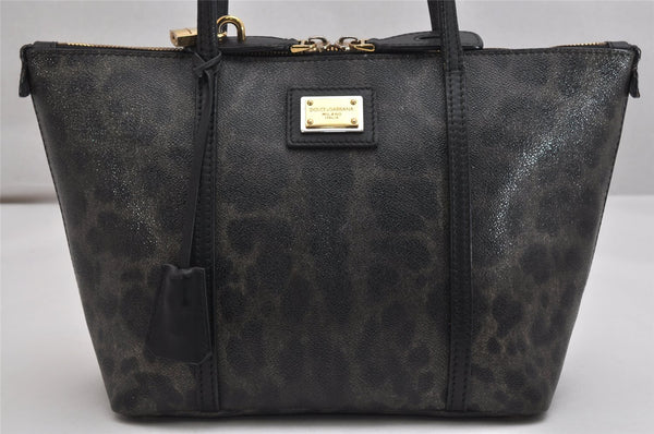 Authentic DOLCE&GABBANA Leopard PVC Leather Shoulder Tote Bag Black 1467K