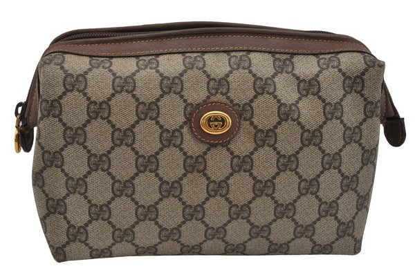 Authentic GUCCI Vintage Clutch Hand Bag Purse GG PVC Leather Brown 1469J