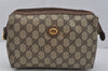 Authentic GUCCI Vintage Clutch Hand Bag Purse GG PVC Leather Brown 1469J