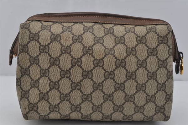 Authentic GUCCI Vintage Clutch Hand Bag Purse GG PVC Leather Brown 1469J