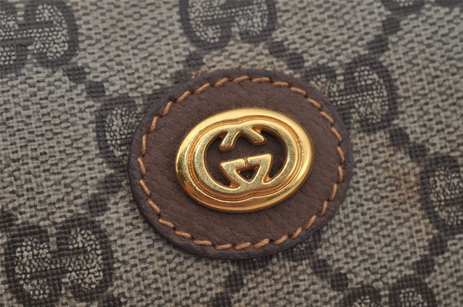 Authentic GUCCI Vintage Clutch Hand Bag Purse GG PVC Leather Brown 1469J