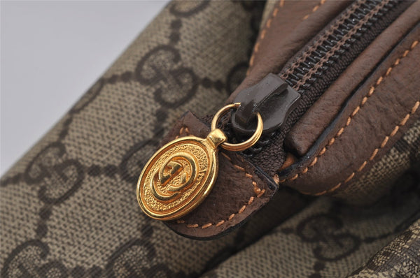 Authentic GUCCI Vintage Clutch Hand Bag Purse GG PVC Leather Brown 1469J