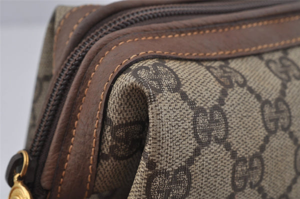 Authentic GUCCI Vintage Clutch Hand Bag Purse GG PVC Leather Brown 1469J