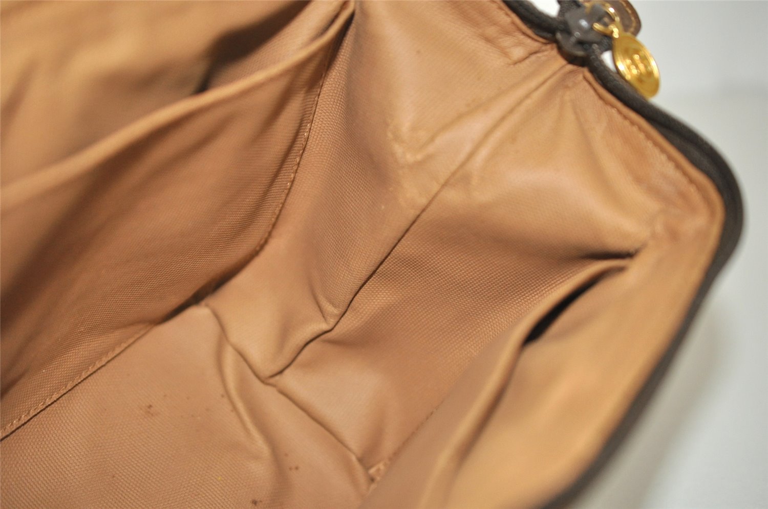 Authentic GUCCI Vintage Clutch Hand Bag Purse GG PVC Leather Brown 1469J