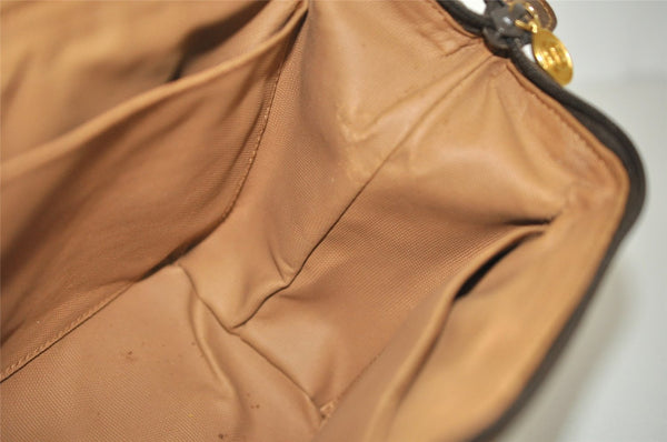 Authentic GUCCI Vintage Clutch Hand Bag Purse GG PVC Leather Brown 1469J