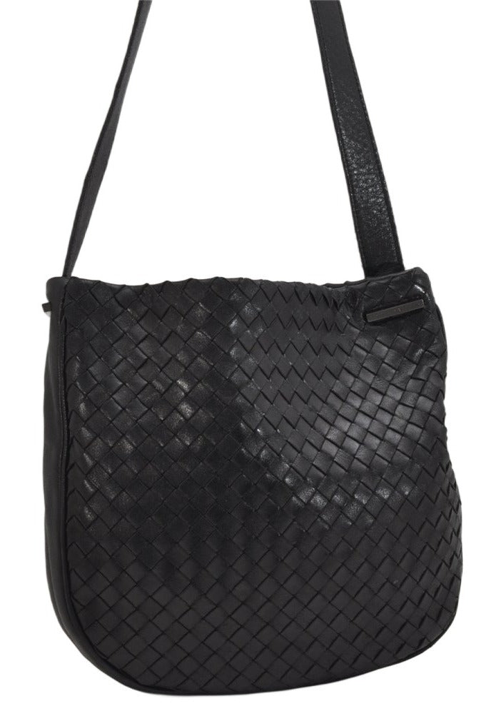 Authentic BOTTEGA VENETA Intrecciato Leather Shoulder Cross Body Bag Black 1469K