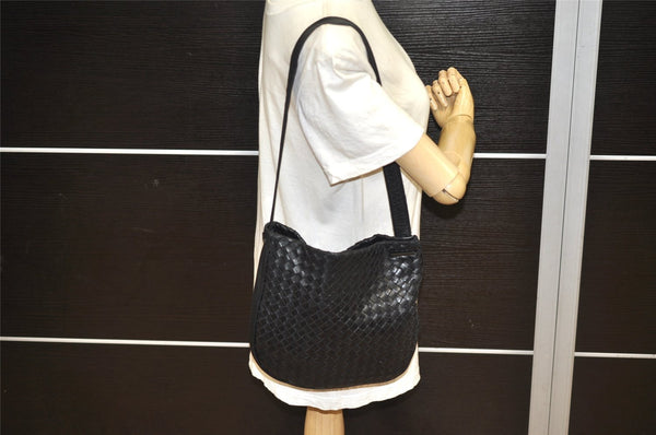 Authentic BOTTEGA VENETA Intrecciato Leather Shoulder Cross Body Bag Black 1469K