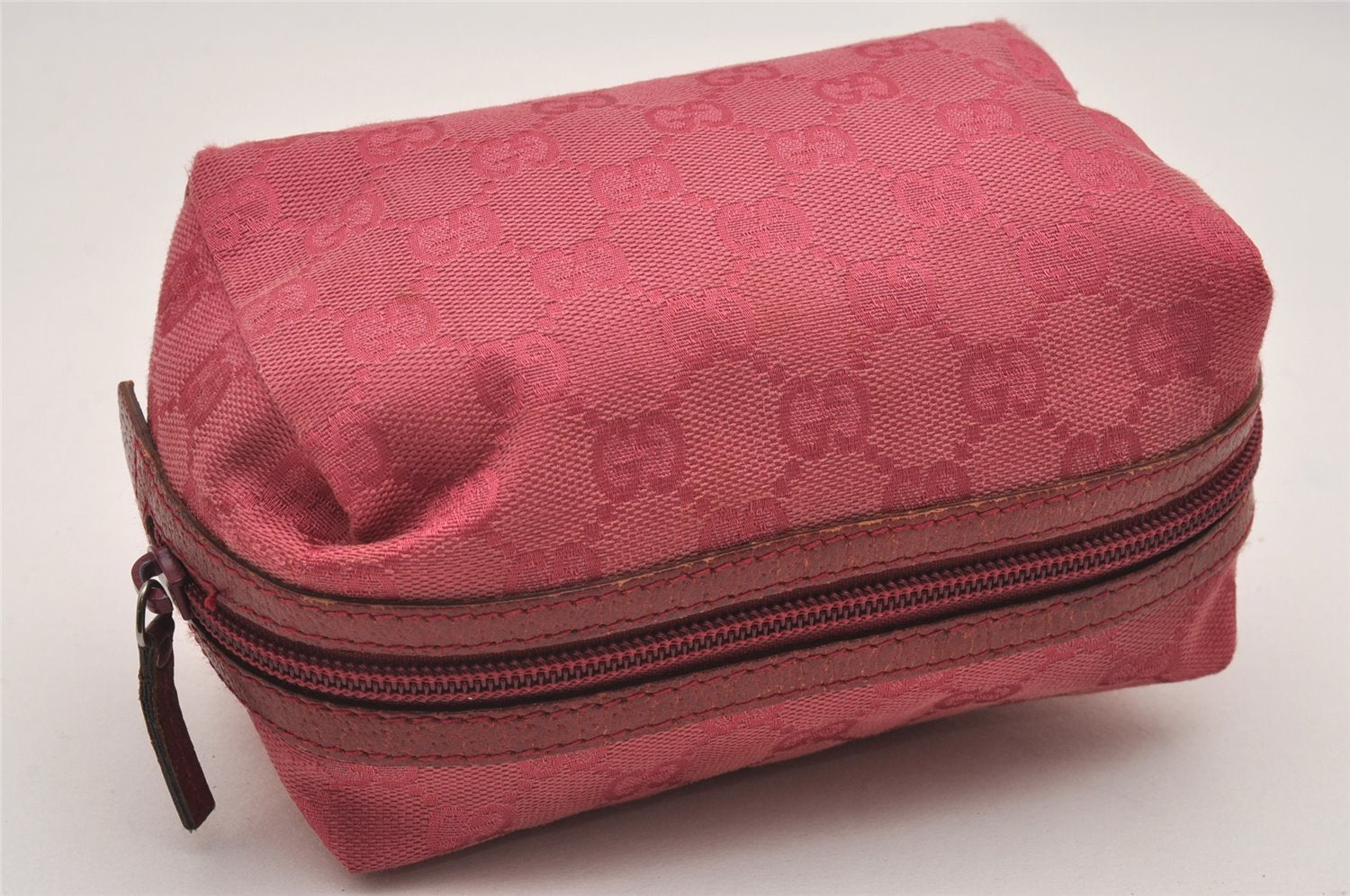 Authentic GUCCI Vintage Pouch Purse GG Canvas Leather 29595 Pink 1470J