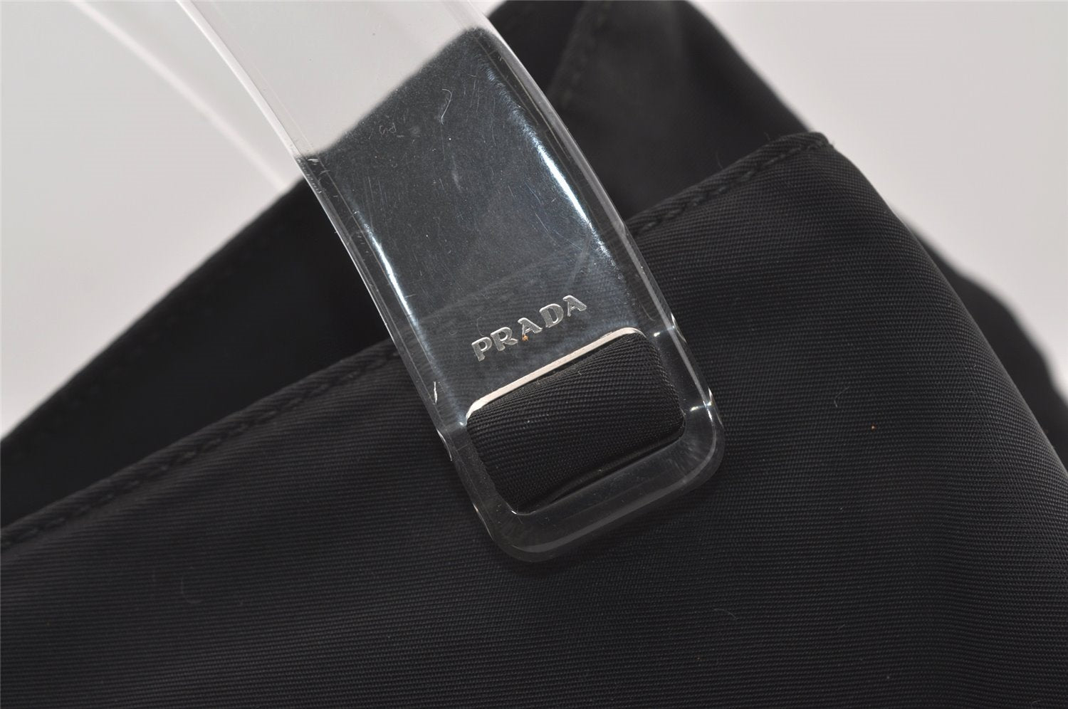 Authentic PRADA Vintage Nylon Tessuto Plastic Tote Hand Bag Purse Black 1471J