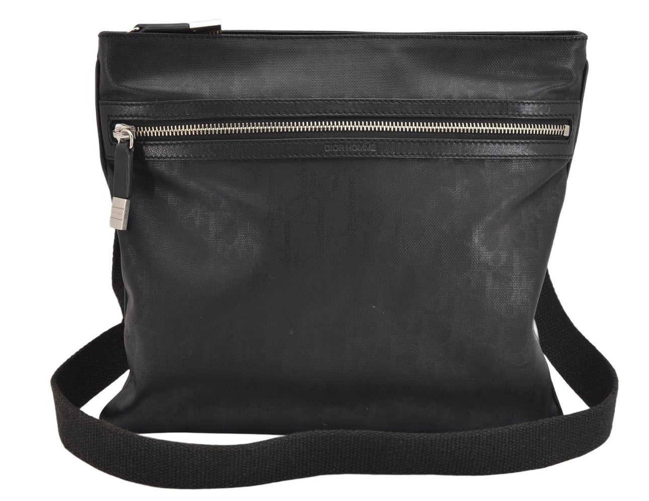 Authentic Christian Dior Trotter Shoulder Cross Body Bag PVC Leather Black 1471K
