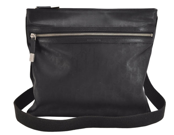 Authentic Christian Dior Trotter Shoulder Cross Body Bag PVC Leather Black 1471K