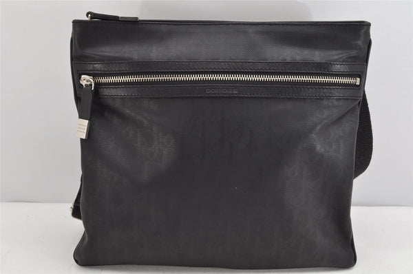 Authentic Christian Dior Trotter Shoulder Cross Body Bag PVC Leather Black 1471K