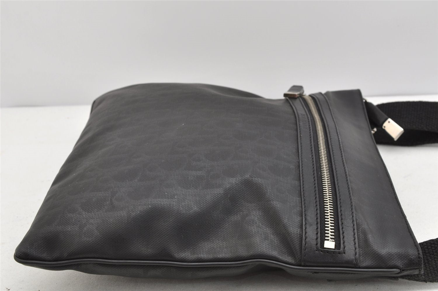 Authentic Christian Dior Trotter Shoulder Cross Body Bag PVC Leather Black 1471K