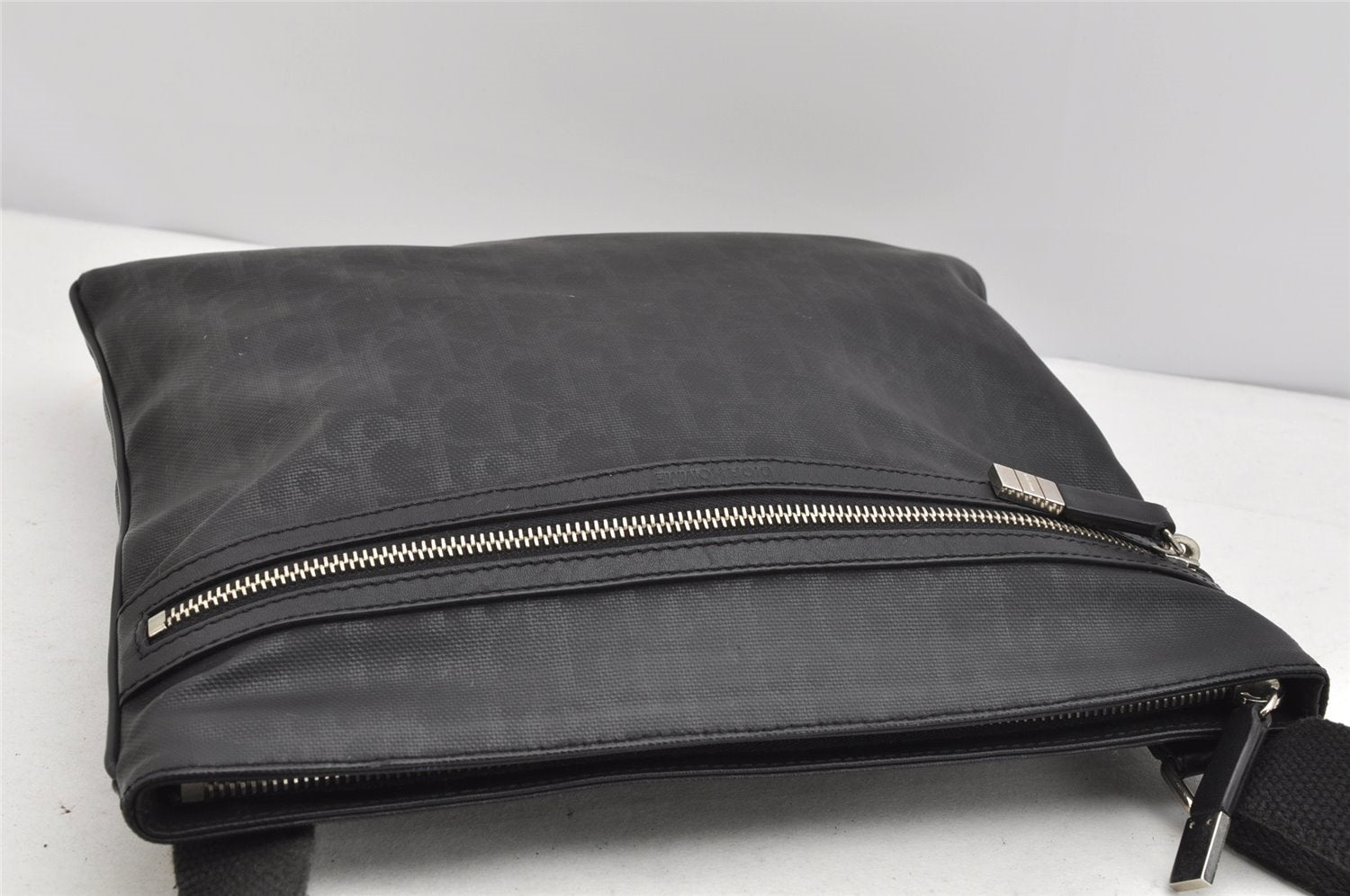 Authentic Christian Dior Trotter Shoulder Cross Body Bag PVC Leather Black 1471K