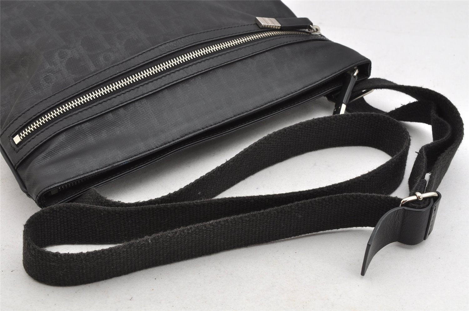 Authentic Christian Dior Trotter Shoulder Cross Body Bag PVC Leather Black 1471K