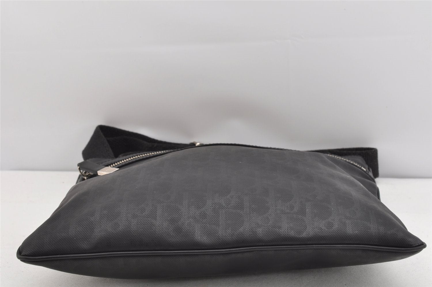 Authentic Christian Dior Trotter Shoulder Cross Body Bag PVC Leather Black 1471K