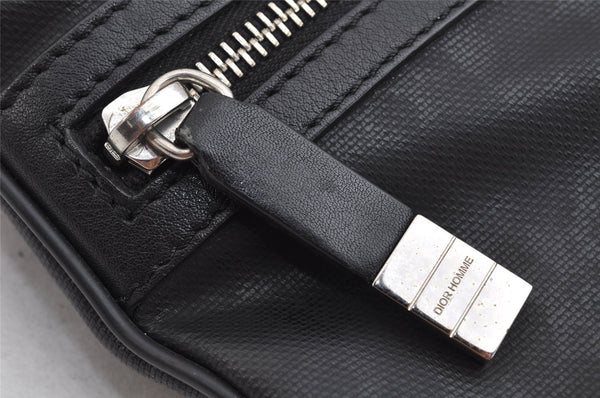 Authentic Christian Dior Trotter Shoulder Cross Body Bag PVC Leather Black 1471K