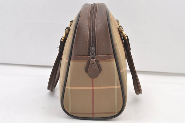 Authentic Burberrys Check Canvas Leather Shoulder Hand Bag Khaki Green 1472K