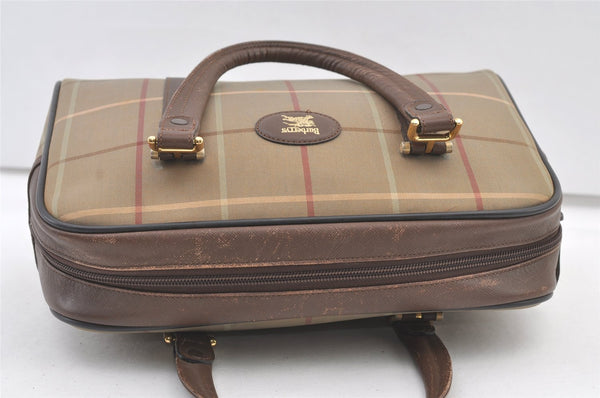 Authentic Burberrys Check Canvas Leather Shoulder Hand Bag Khaki Green 1472K