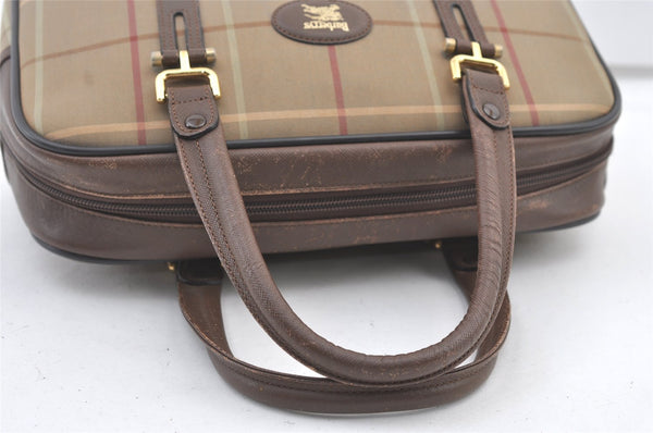 Authentic Burberrys Check Canvas Leather Shoulder Hand Bag Khaki Green 1472K