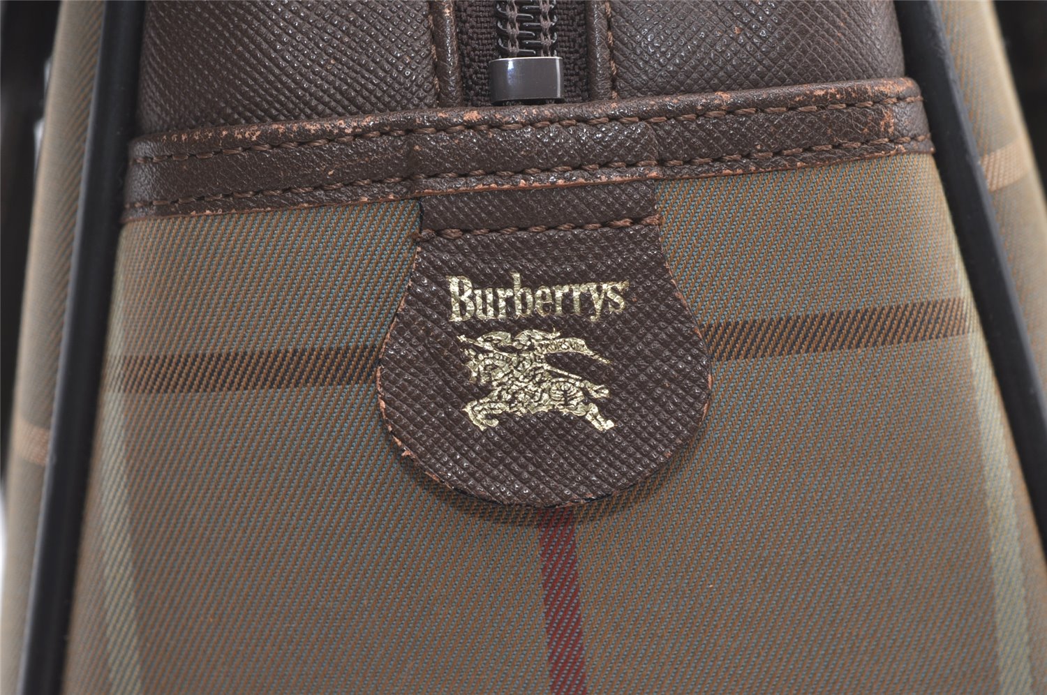 Authentic Burberrys Check Canvas Leather Shoulder Hand Bag Khaki Green 1472K
