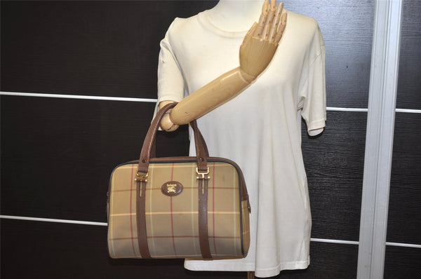 Authentic Burberrys Check Canvas Leather Shoulder Hand Bag Khaki Green 1472K
