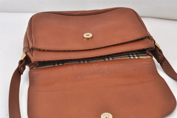 Authentic Burberrys Leather Shoulder Cross Body Bag Purse Brown Box 1473K