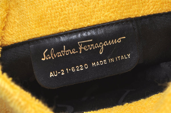 Authentic Salvatore Ferragamo Enamel Pile Shoulder Cross Body Bag Black 1474K