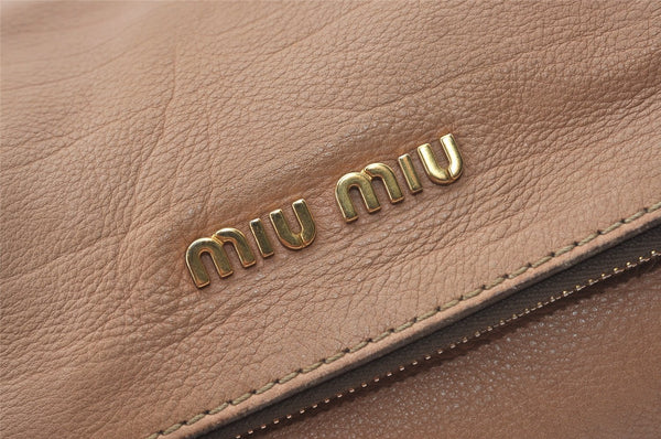 Authentic MIU MIU Ribbon Leather 2Way Shoulder Hand Bag Purse Beige 1475J