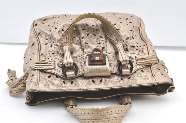 Authentic Salvatore Ferragamo Gancini Leather 2Way Shoulder Hand Bag Gold 1476K