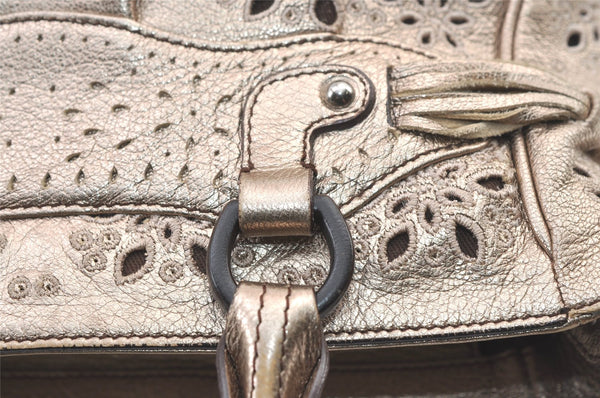 Authentic Salvatore Ferragamo Gancini Leather 2Way Shoulder Hand Bag Gold 1476K