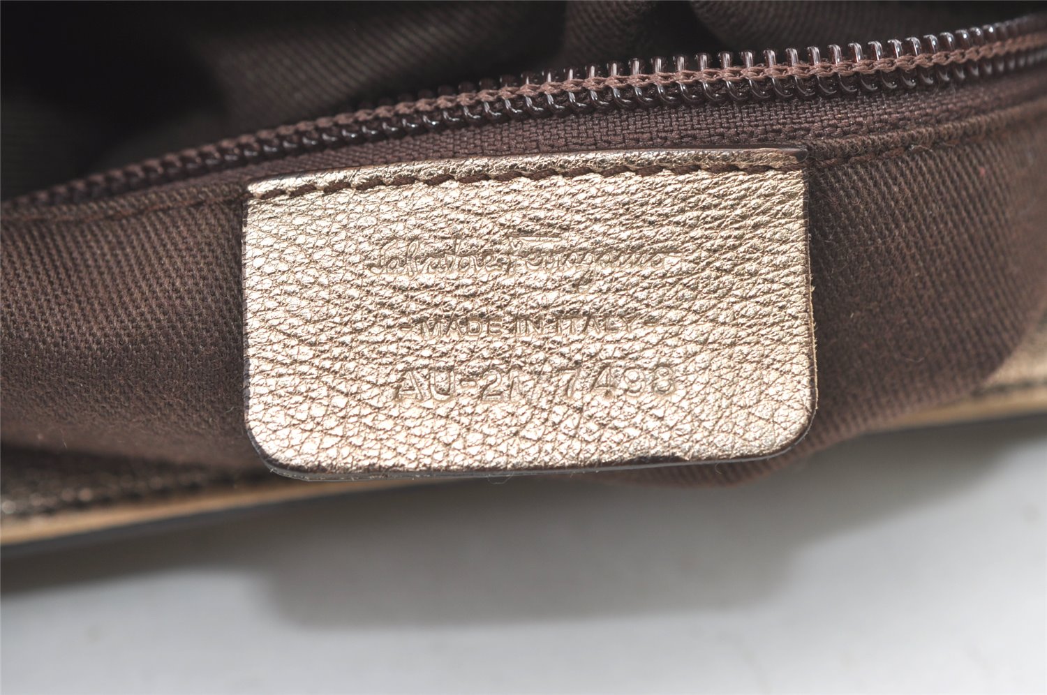 Authentic Salvatore Ferragamo Gancini Leather 2Way Shoulder Hand Bag Gold 1476K