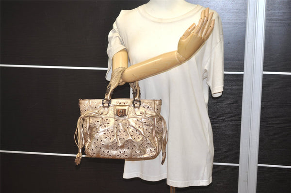 Authentic Salvatore Ferragamo Gancini Leather 2Way Shoulder Hand Bag Gold 1476K