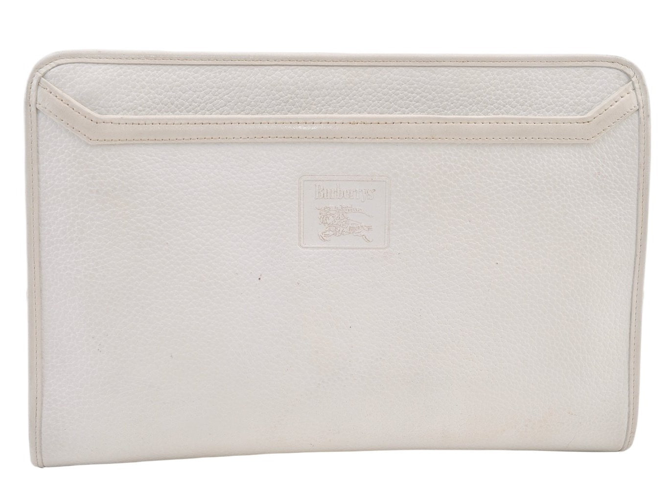 Authentic Burberrys Vintage Leather Clutch Hand Bag Purse White 1477K