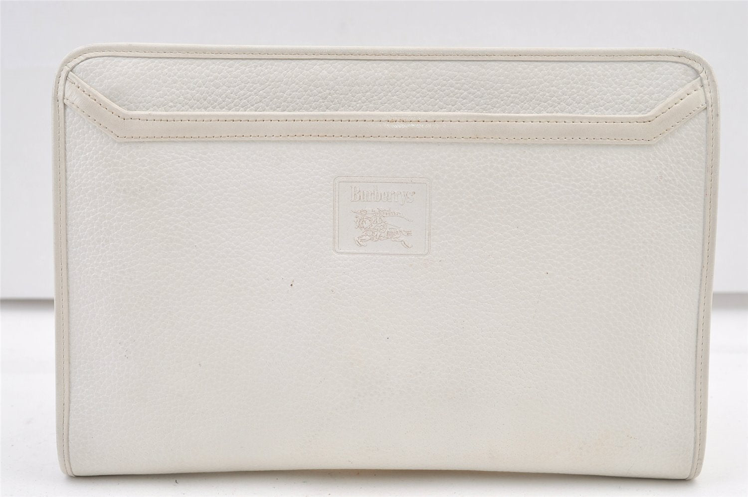 Authentic Burberrys Vintage Leather Clutch Hand Bag Purse White 1477K